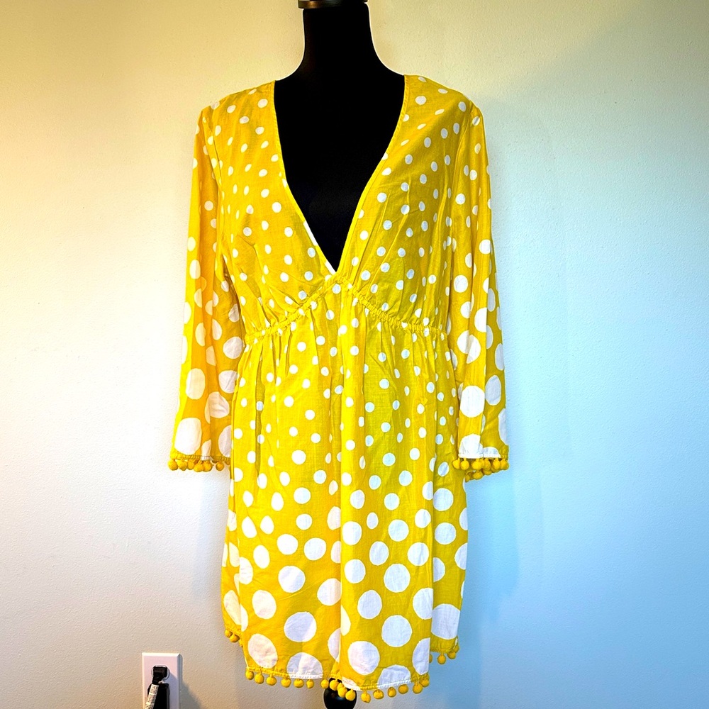 Boden Yellow and White Polka Dot Swim Cover-Up